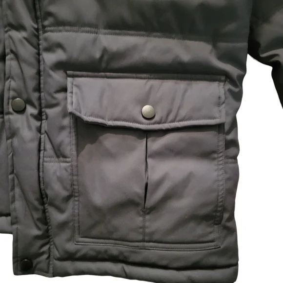 Men's Gray Hooded Puffer Jacket - Picture 6 of 11